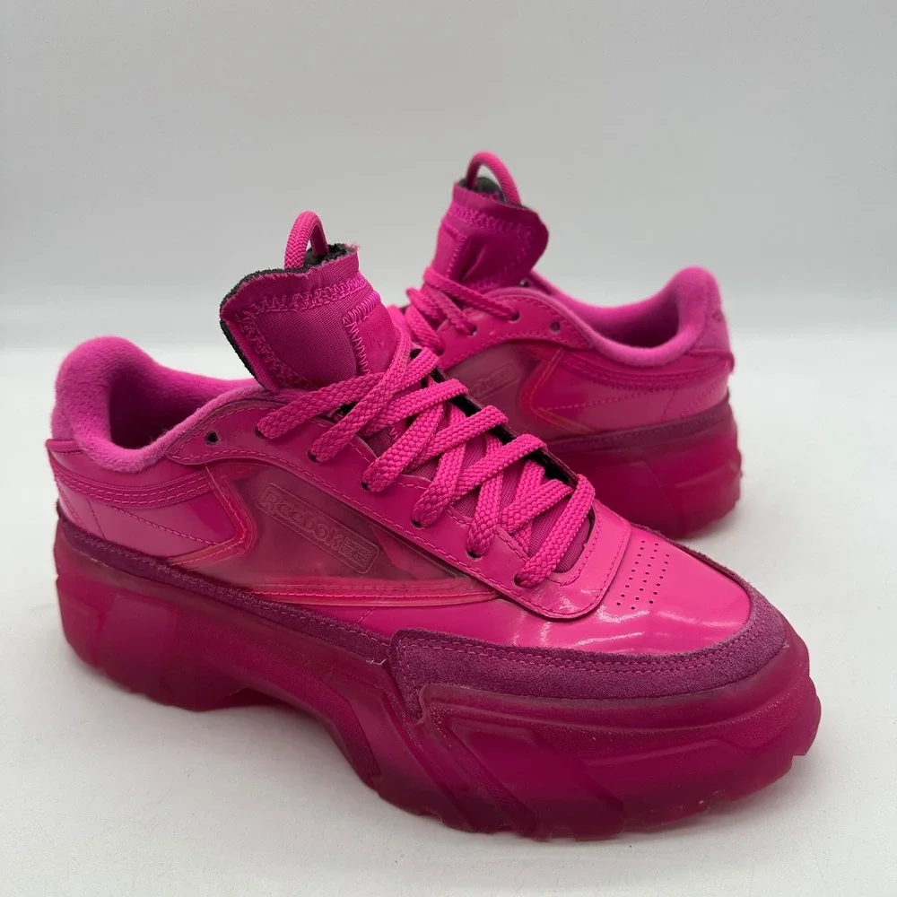 Reebok H02527 Kids Youth Size 4.5Y Pink Club‎ C V2 Cardi B Platform Chunky Shoes